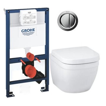 GROHE Euro Cube Alt-i-1 Toiletpakke inkl. Sæde m/softclose, trykknap i krom & Cisterne 82cm